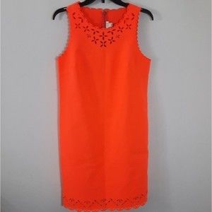 J. Crew Bright Orange Sleeveless Floral Laser Cut Scalloped Sheath Dress Size 4
